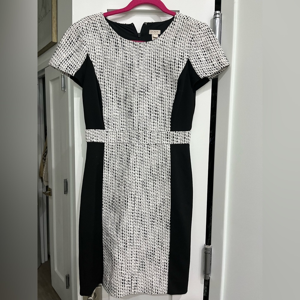 JCrew black and white tweed dress